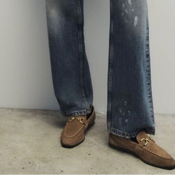 Zara Trafaluc Buckled Tan Suede loafers, size 10 - Picture 1 of 6